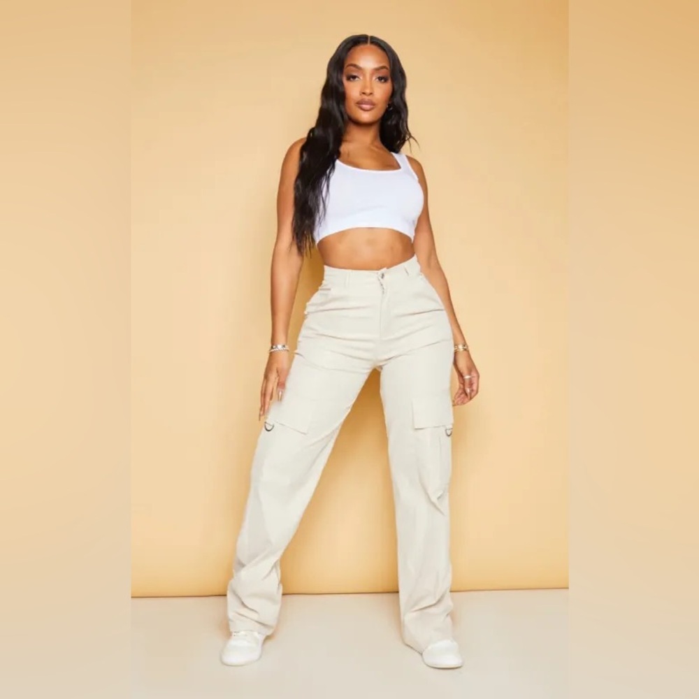 PRETTYLITTLETHING Shape Stone Buckle Detail Cargo Wide Leg Trousers